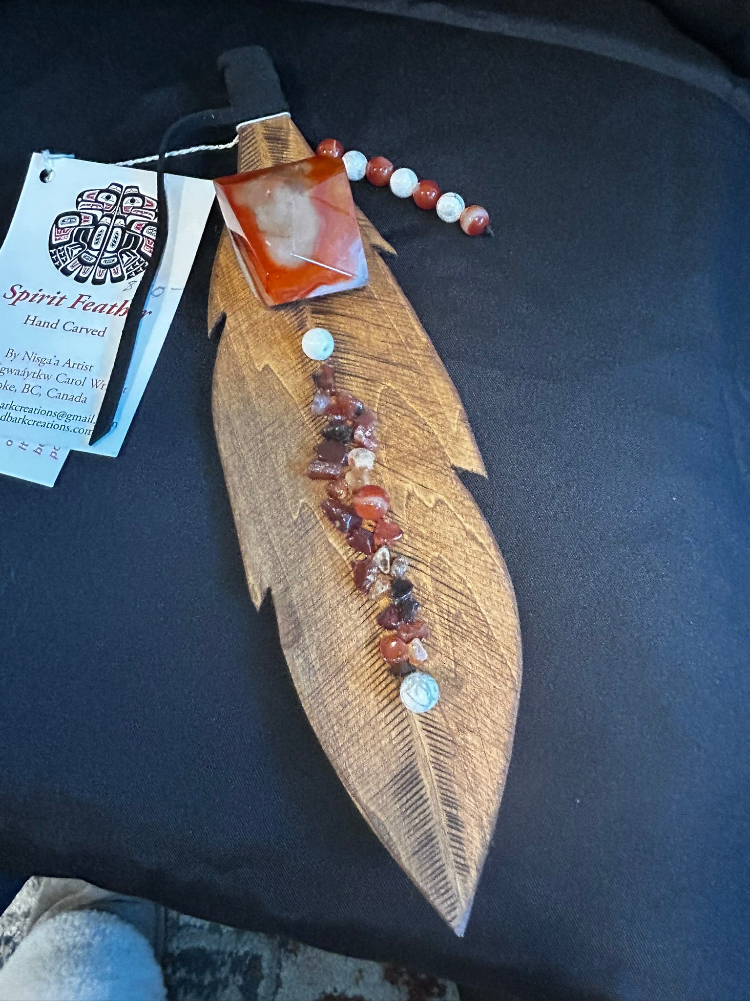 wooden carnelian Spirit Feathers