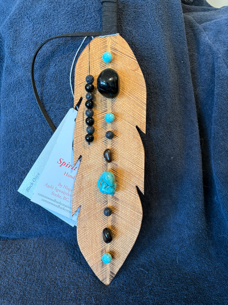 Spirit Feather= Black Onyx & Tektite